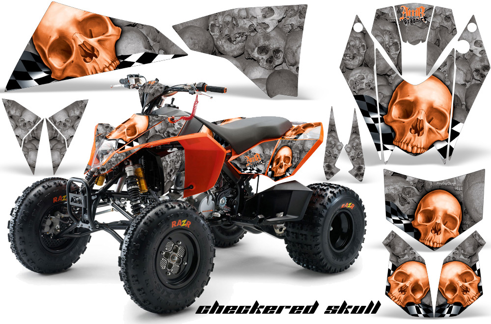 KTM 525 XC 08 Graphics Kit CheckeredSkull Orange